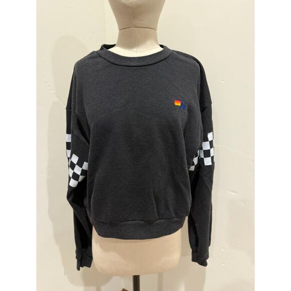 Aviator Nation Sweatshirt Womens S Black Crewneck Black Checkered Racing - Picture 1 of 8